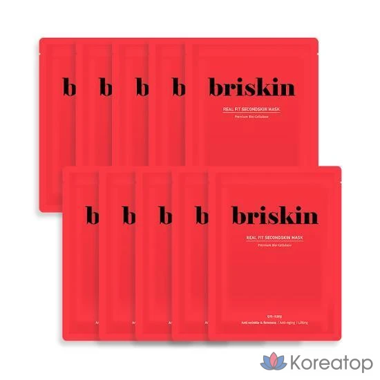 Маска Briskin Real Fit Second Skin с эффектом подтяжки и эластичности, 10 штук, 1 упаковка.