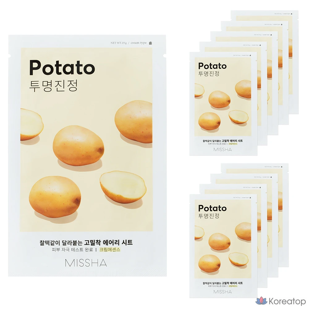 Тканевая маска для лица Missha Airy Fit Sheet Mask Potato, 10 шт.