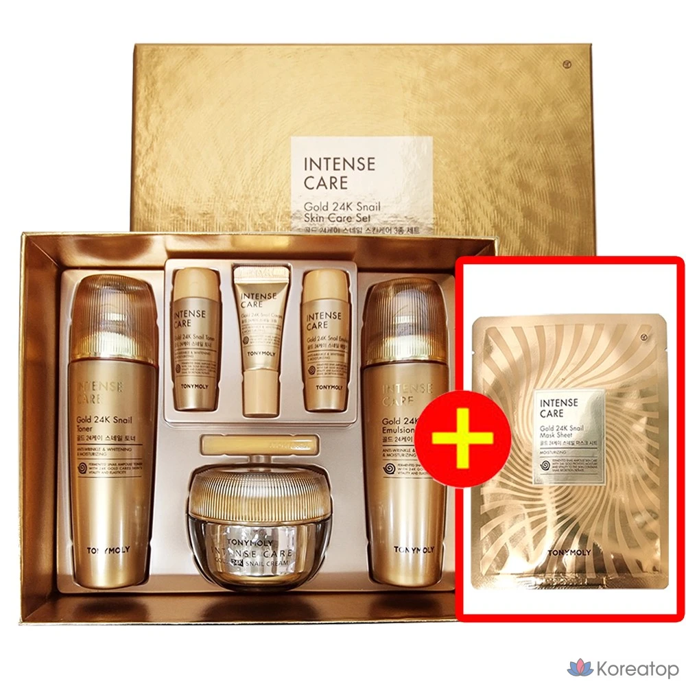 Набор для ухода Tony Moly Intense Care Gold 24K Snail 3-piece Set + Mask Pack 1 Sheet, 1 шт.
