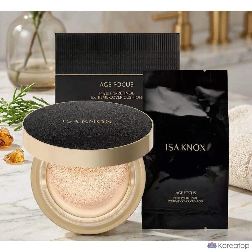 Кушон Isa Knox Age Focus Phyto-Retinol Extreme Cover Cushion Set (Основной блок + Сменный блок), оттенок Light Beige, 15 г, 1 шт.