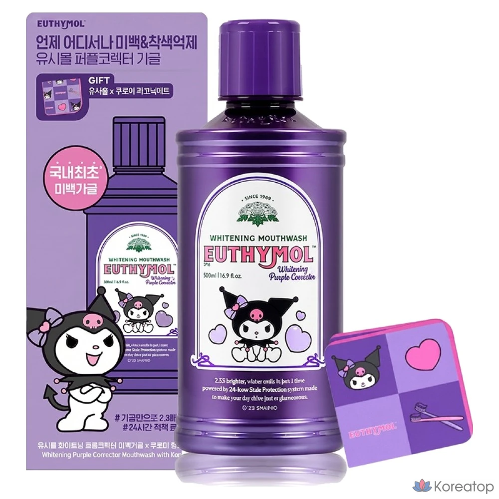 Ополаскиватель для полости рта Euthymol Kuromi Edition Whitening Purple Corrector + Kuromi Picnic Mat Set, 500 мл, 1 шт.