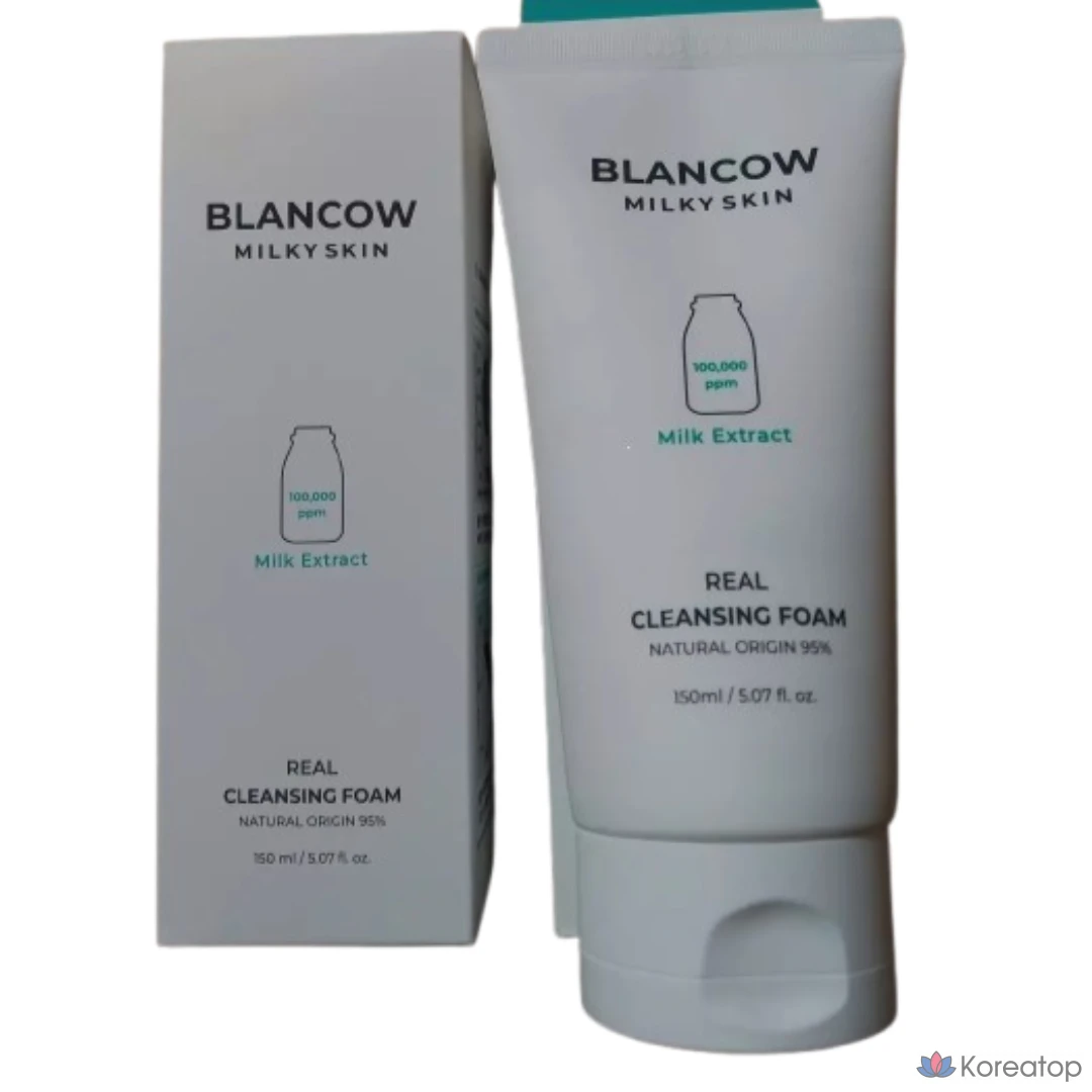 Первая в Корее очищающая пенка Blancau Real Milk Cleansing Foam с содержанием отходов 98,9% Увлажняет кожу, придает эластичность и улучшает текстуру кожи, 1 штука, 150 мл