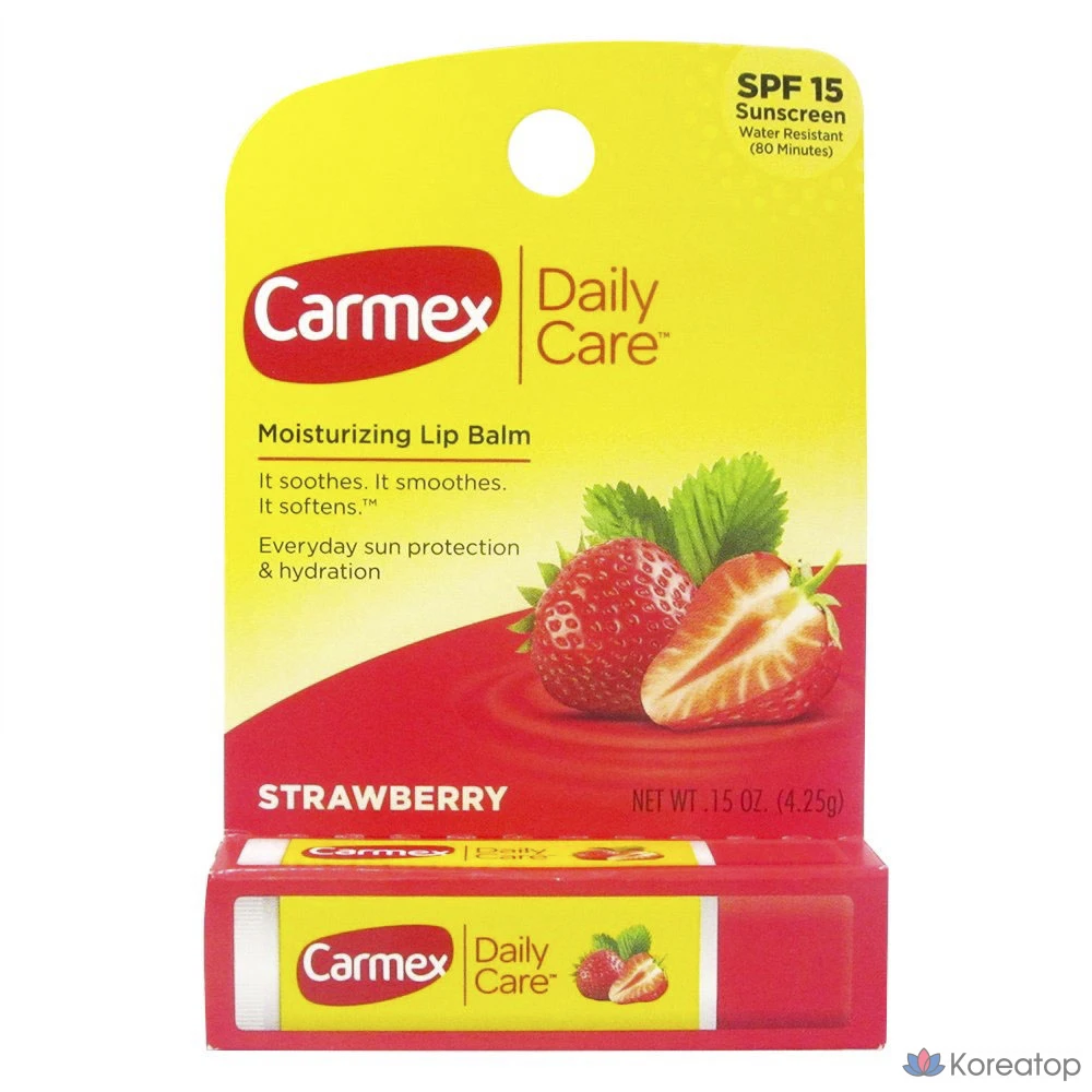Увлажняющий бальзам для губ Carmex Daily Care с защитой от солнца и увлажнением, 4,25 г, 1 шт., аромат клубники.