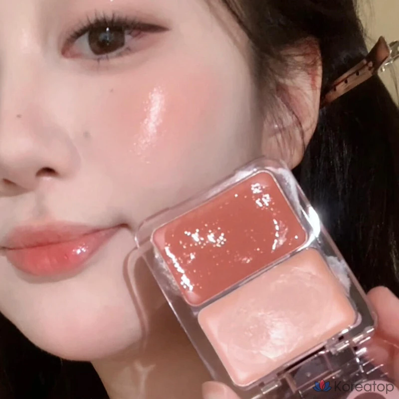 Voltouch Blush Cream Water Glow Dual Cheek Pact Blusher Water Glow Dual Cheek Pact Glass Skin Two-Tone Blusher Cheek Blusher Женские глянцевые румяна NAMING Pink Blusher, 1 шт., карамельный цвет