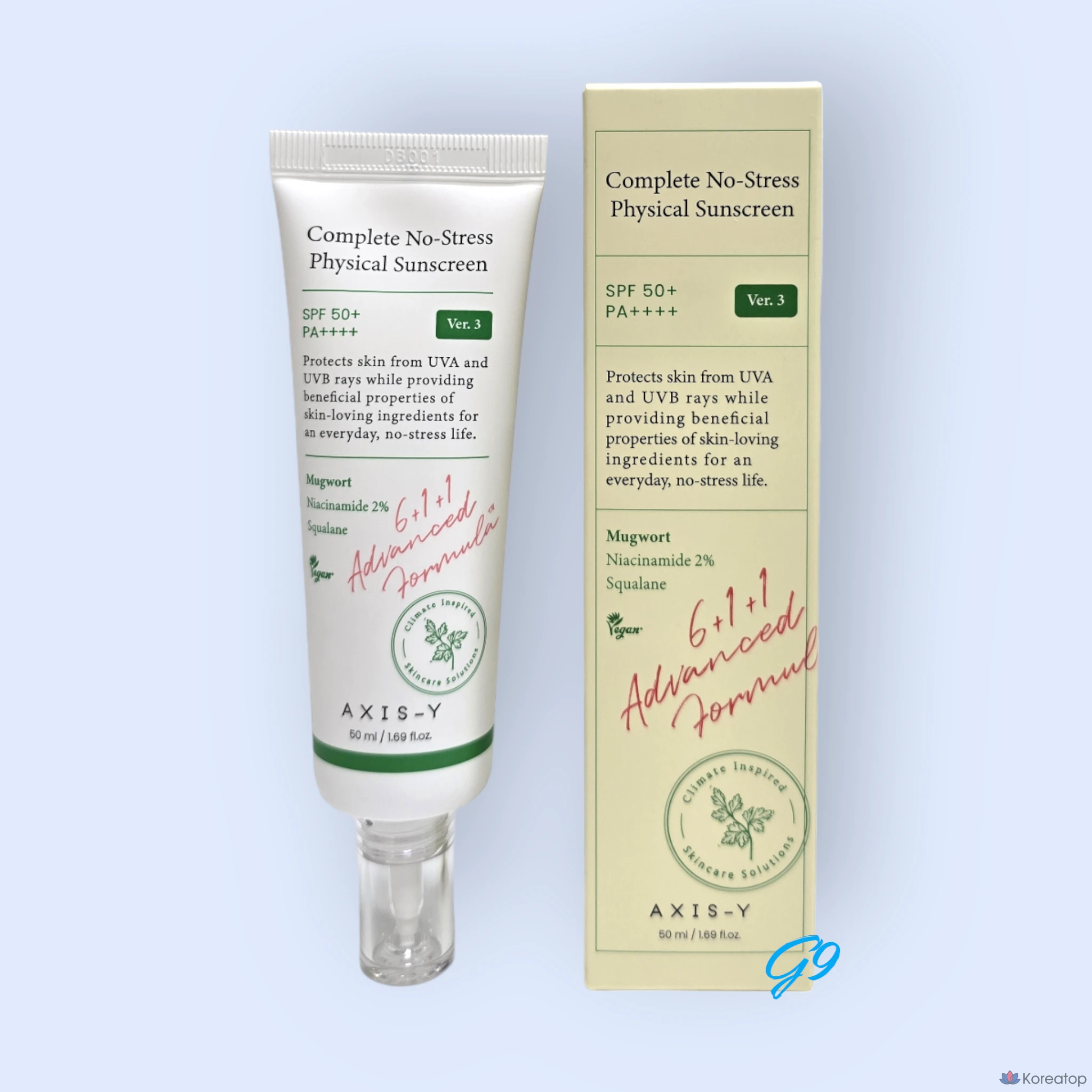 AXIS-Y Complete No-Stress Физический солнцезащитный крем SPF50+ PA++++, 50 мл