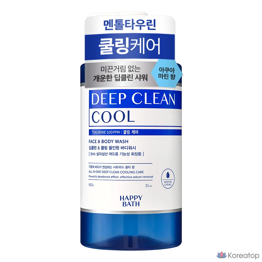 Гель для душа Happy Bath Deep Clean Menthol Cooling Care All-in-One, аромат Aqua Marine, 900 г, 1 шт.
