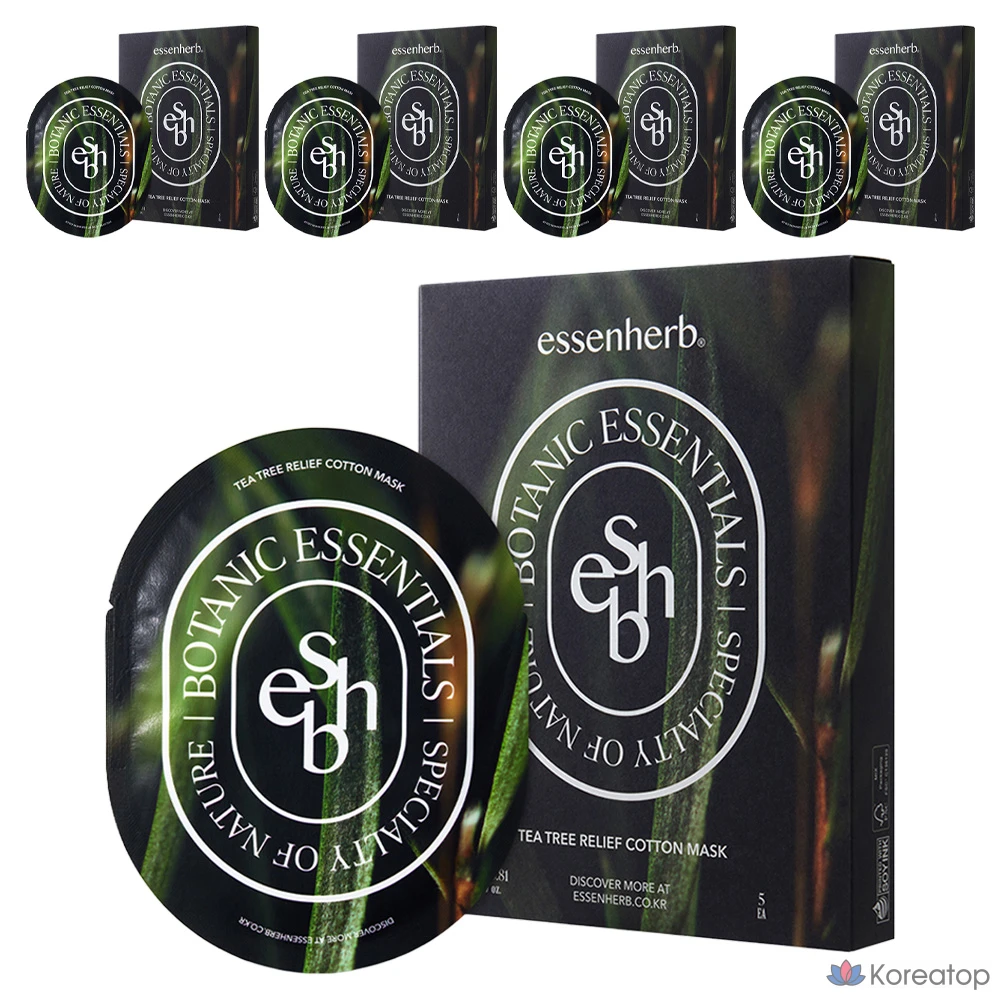 Набор хлопковых масок EssenHerb Tea Tree Relief, 5 штук, 5 штук в упаковке.