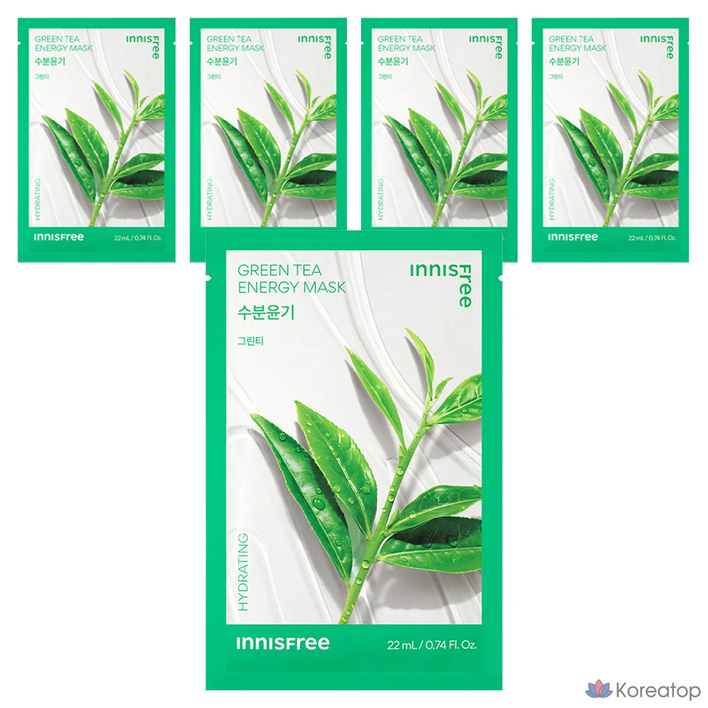 Энергетическая маска с зеленым чаем Innisfree New, 22 мл, 1 штука, 5 штук
