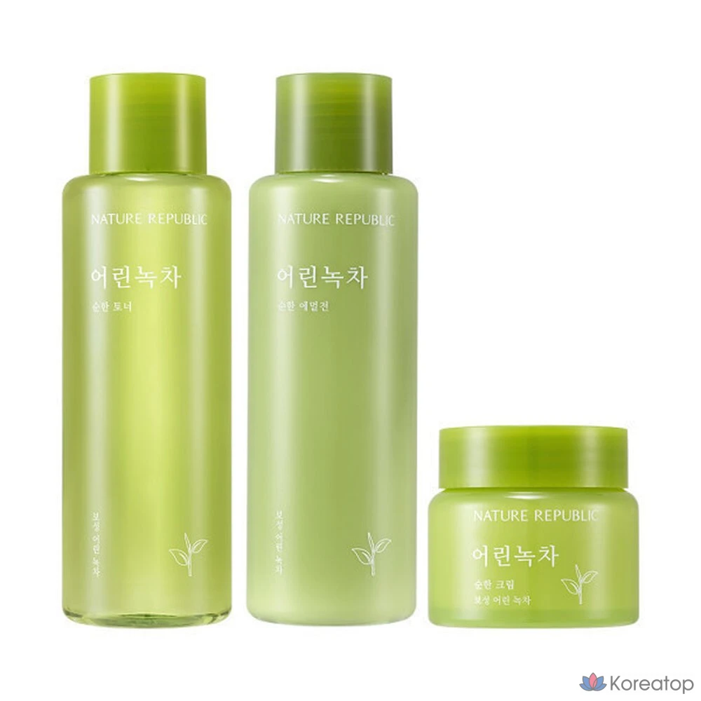 Набор для ухода Nature Republic Fresh Green Tea 3-piece Set (Toner + Emulsion + Cream), 1 шт.