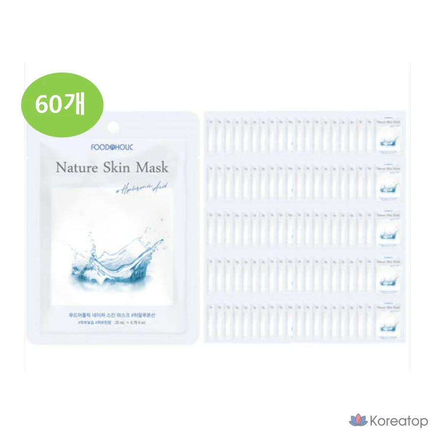 Маска для лица Food Aholic Nature Skin с гиалуроновой кислотой, 10 листов, упаковка из 60 штук.