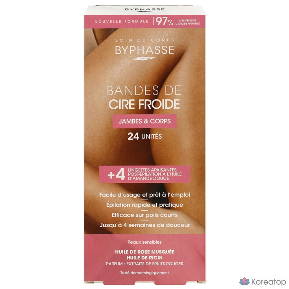 Набор из 24 полосок для восковой депиляции рук и ног Byphasse Cold Wax Strips + 4 салфетки для завершающей обработки, 1 шт.