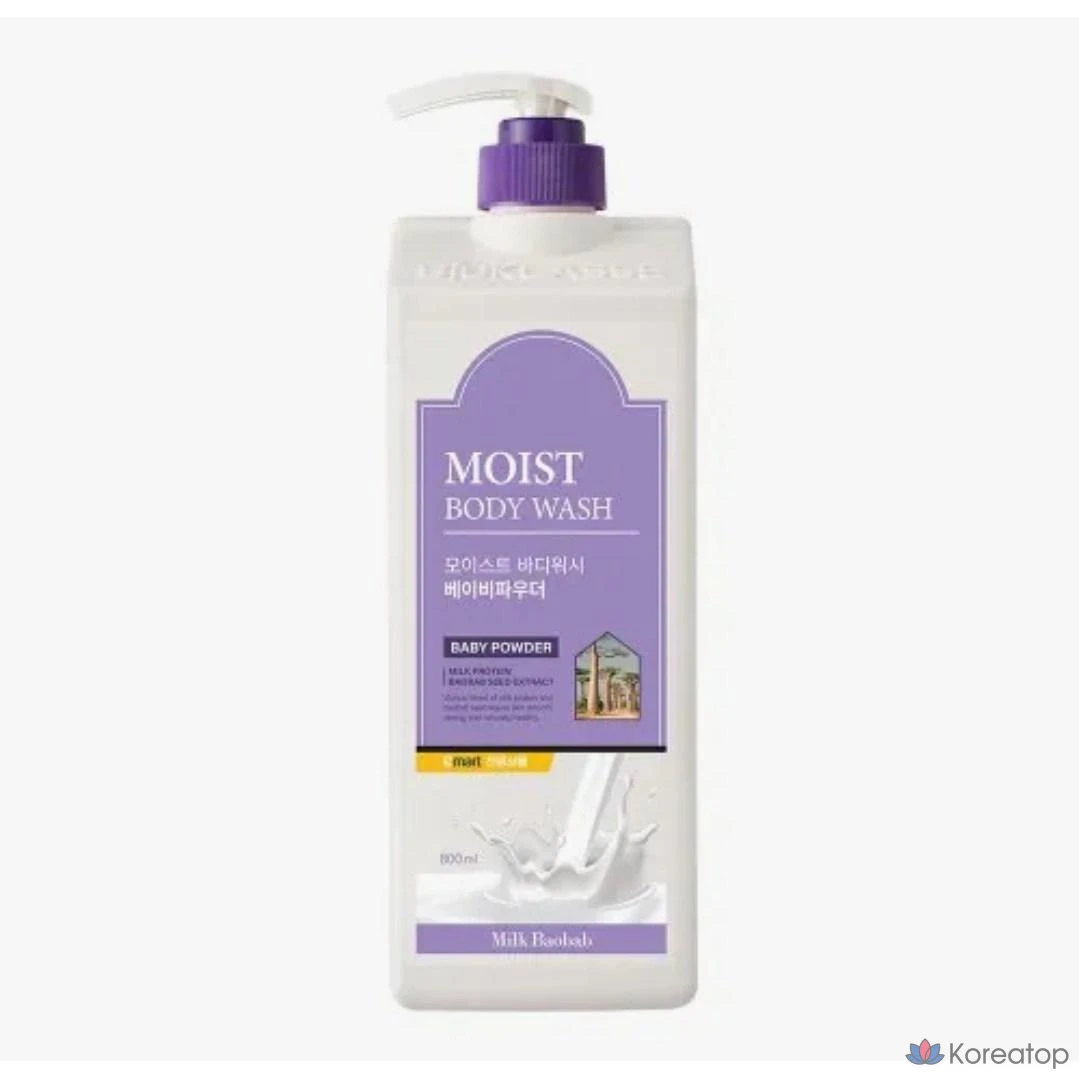 Увлажняющий гель для душа Milk Baobab с детской присыпкой, 800 мл, 1 упаковка.
