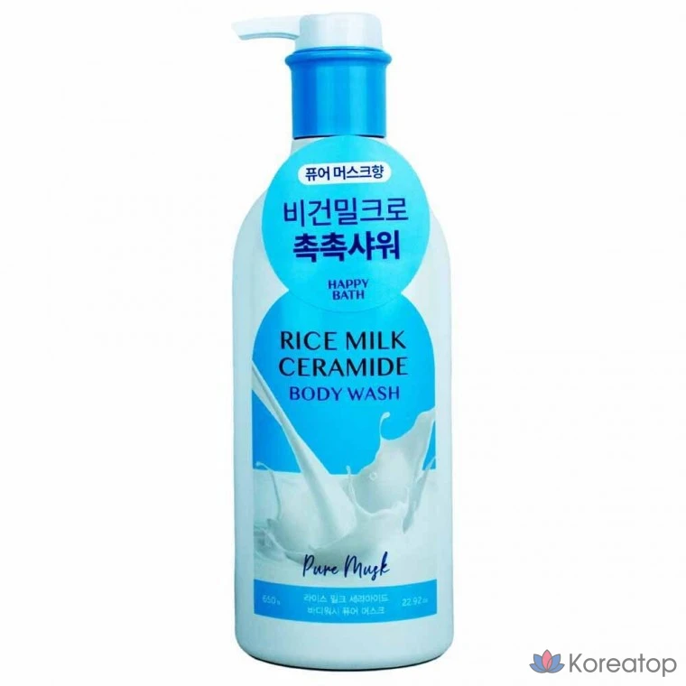 Гель для душа Happy Bath с рисовым молоком и керамидами, аромат "Чистый мускус", 650 г, 1 шт.