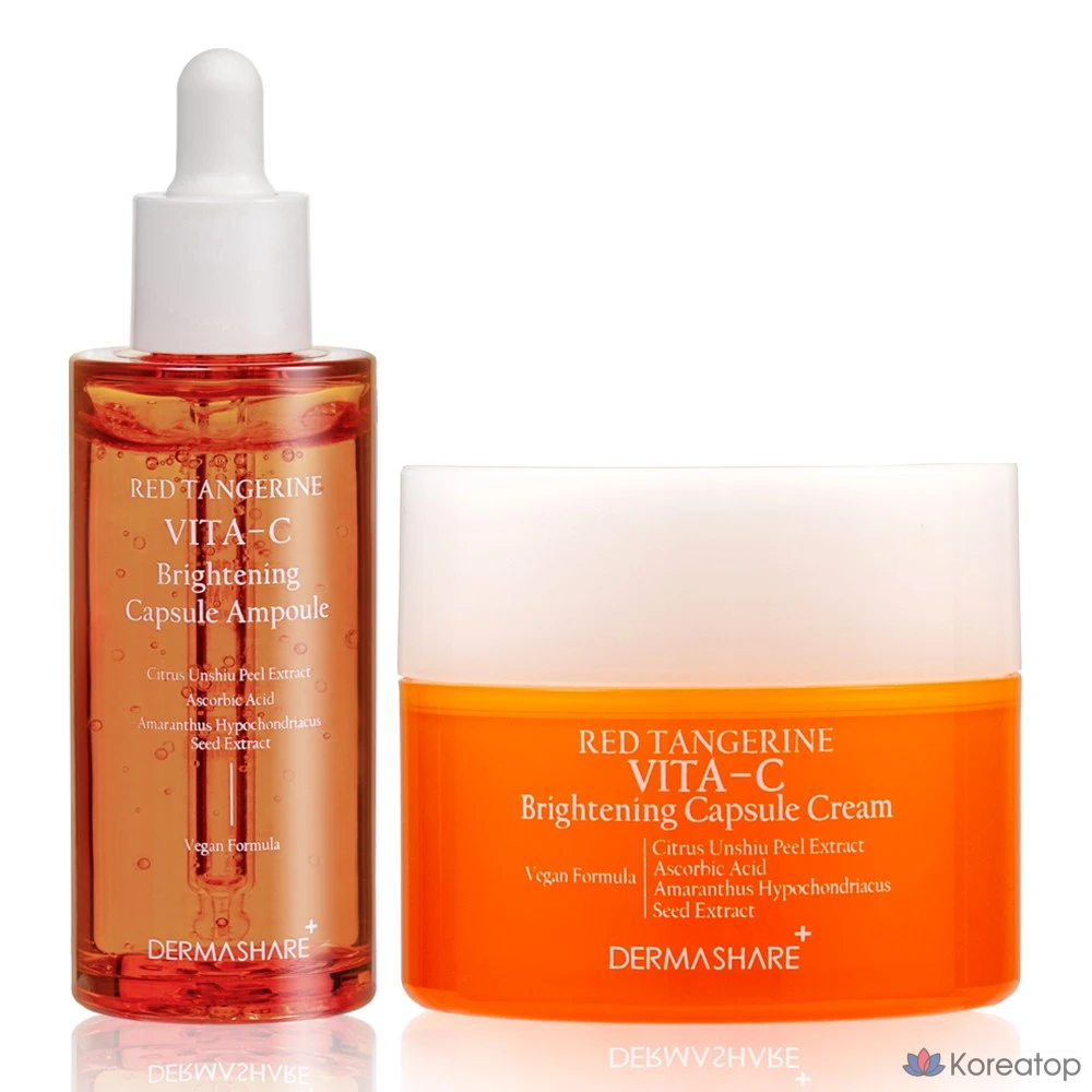 Набор Dermashare Vegan Red Fragrance Vita C Brightening Capsule Serum Whitening Radiance Freckle Spots Wrinkle Care Moisturizing Hydrating Ampoule 50mL + Cream 50mL, 1 шт.