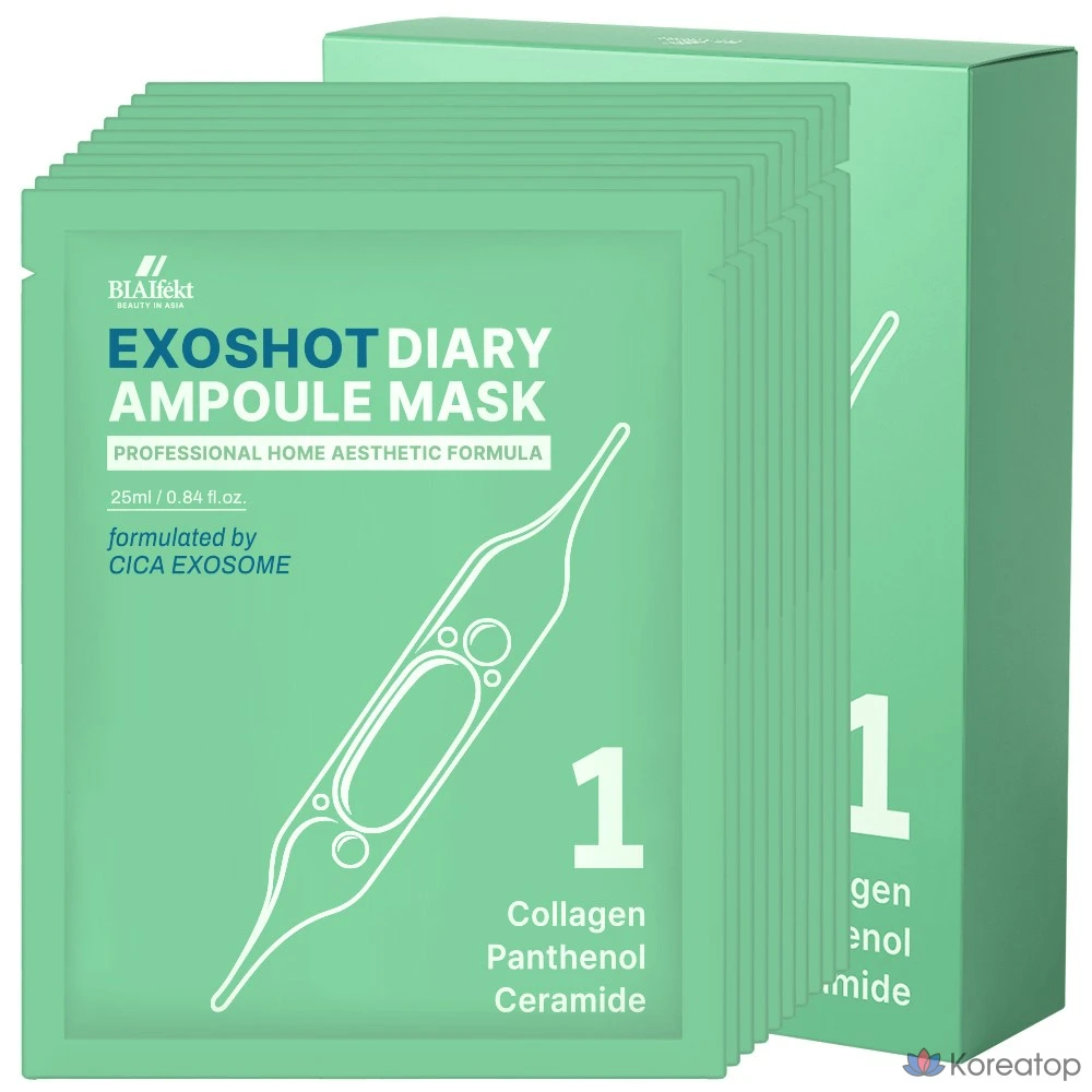 Тканевая маска для лица BIA EFFECT Exo Shot Diary Ampoule Mask, оттенок 1 Collagen Panthenol Ceramide, 25 мл, 10 шт.