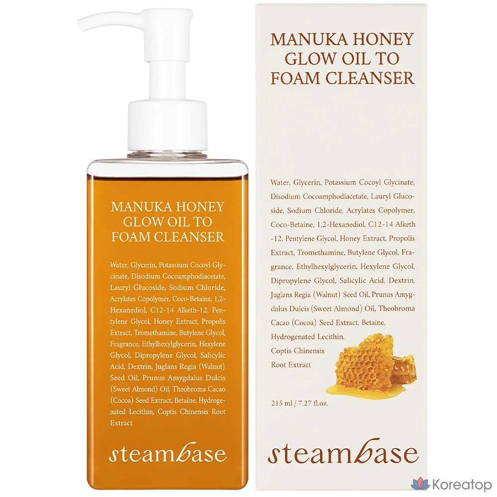 Очищающее средство для лица Steambase Manuka Honey Glow Oil-to-Foam Cleanser, 1 шт., 215 мл