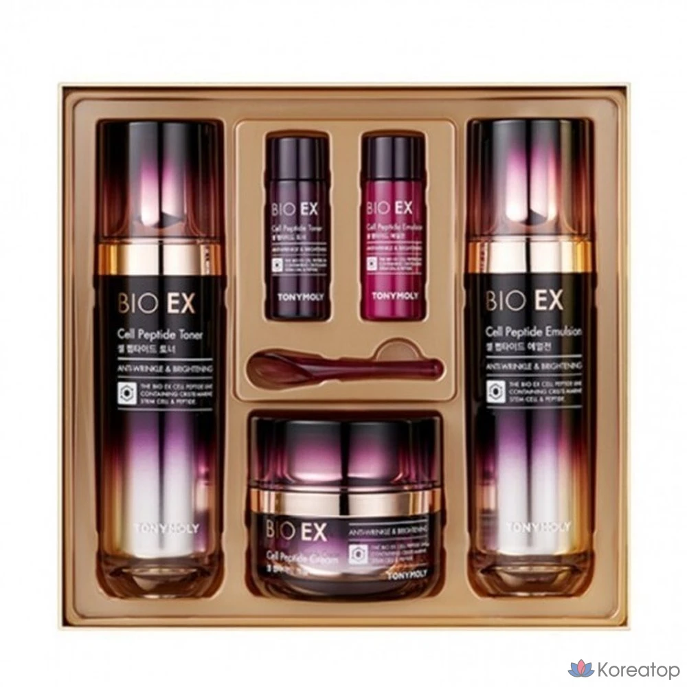 Набор косметики Tony Moly Bio EX Cell Peptide из 3 предметов: тоник, эмульсия, эмульсионный крем.
