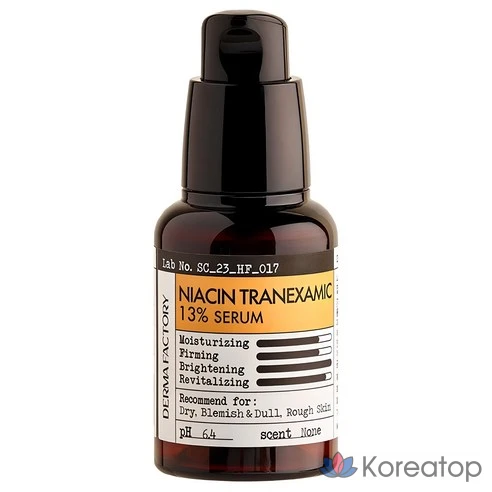 Выравнивающая тон кожи сыворотка с ниацинамидом и транексамовой кислотой Derma Factory NIACIN TRANEXAMIC 13% SERUM, 30 мл