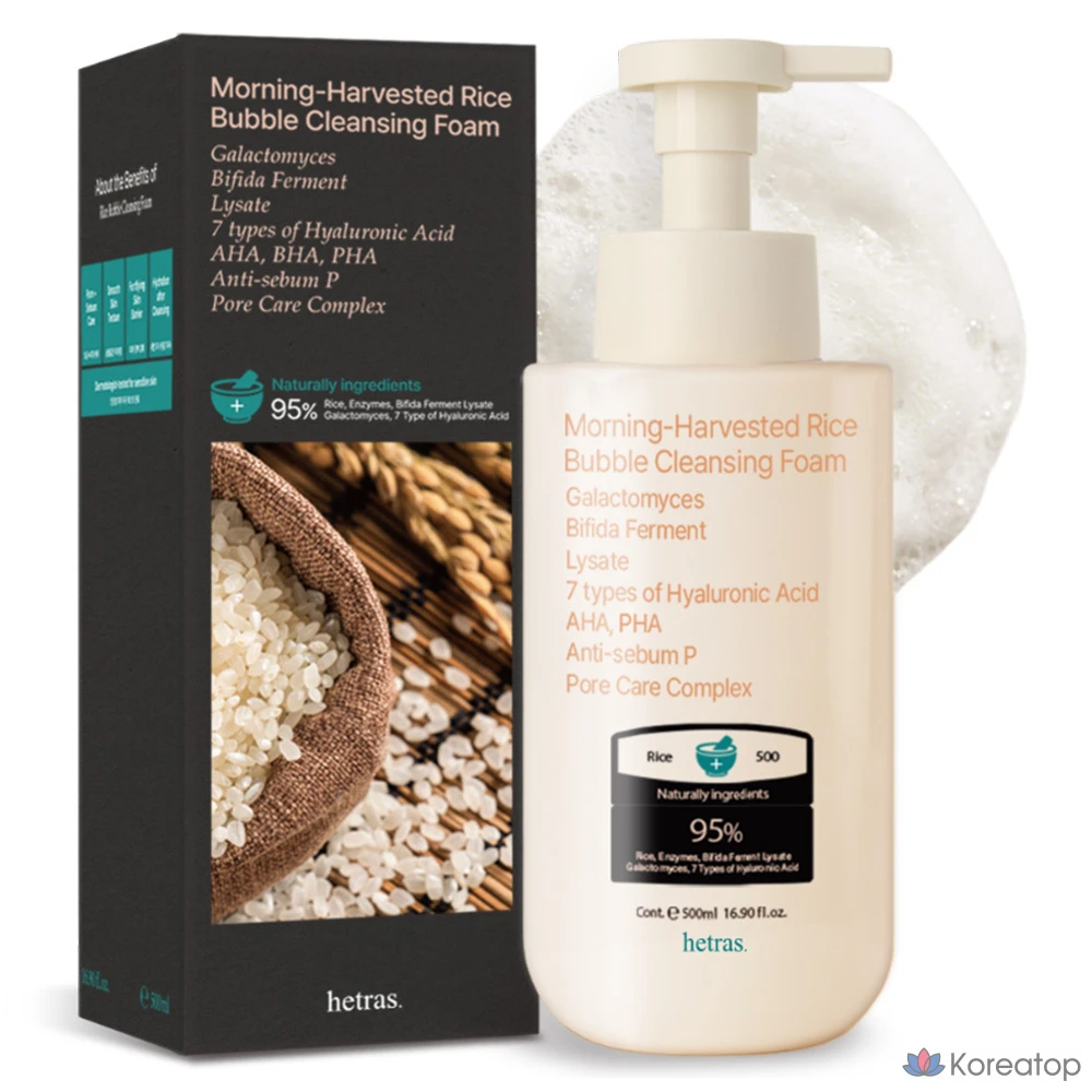 Очищающая пенка для лица HETRAS Morning Rice с мягким кислым эффектом, 1 шт., 500 мл