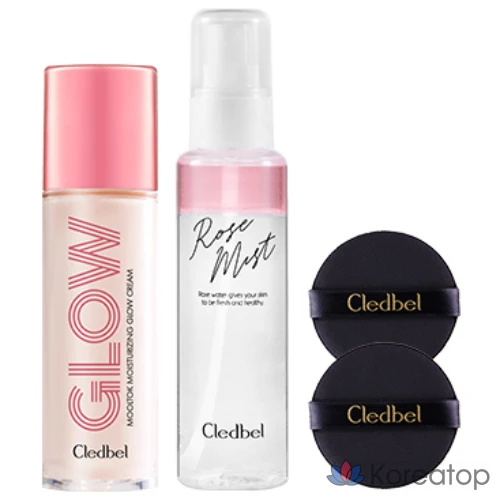 Увлажняющий крем Cledbel Water Talk Moisturizing Glow Cream 30 мл + Спрей с ароматом розы 100 мл + 2 спонжи