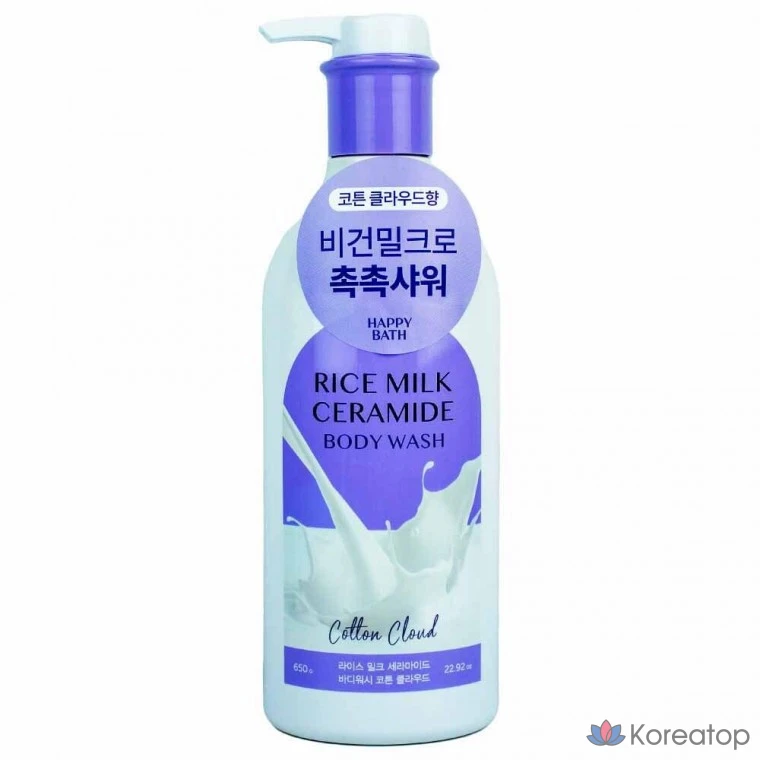 Гель для душа Happy Bath с рисовым молоком и керамидами Cotton Cloud, 650 г, 1 шт.