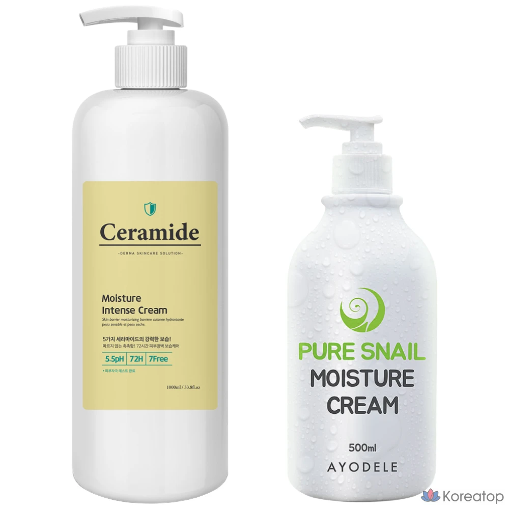 Увлажняющий крем с керамидами AYODELE 1000 мл, Эссенция-крем с экстрактом слизи улитки AYODELE 500 мл, 1 шт.