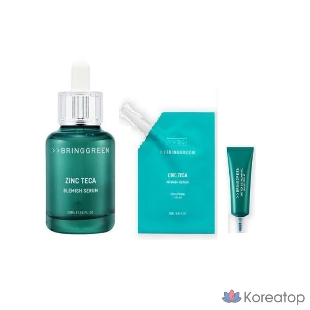 Набор Bring Green Zinc Teca Trouble Serum 50 мл + 25 мл + гель для точечного нанесения 10 мл для успокоения кожи при акне и высыпаниях, 1 шт.