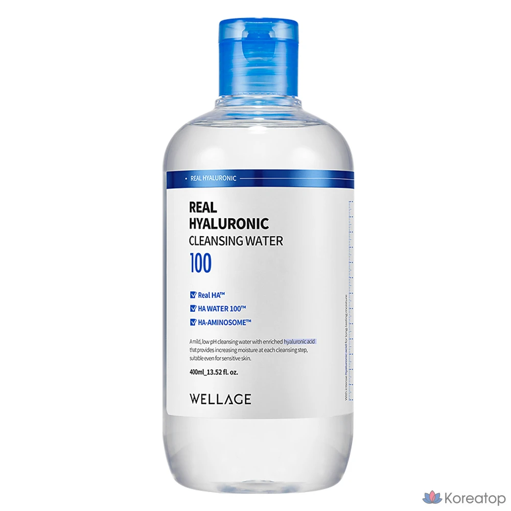 Очищающая вода WELLAGE Real с гиалуроновой кислотой, 400 мл, 1 шт.