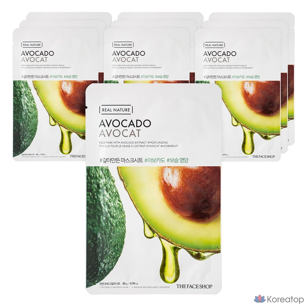 Тканевая маска для лица The Face Shop Real Nature Avocado Mask Sheet, 10 шт.