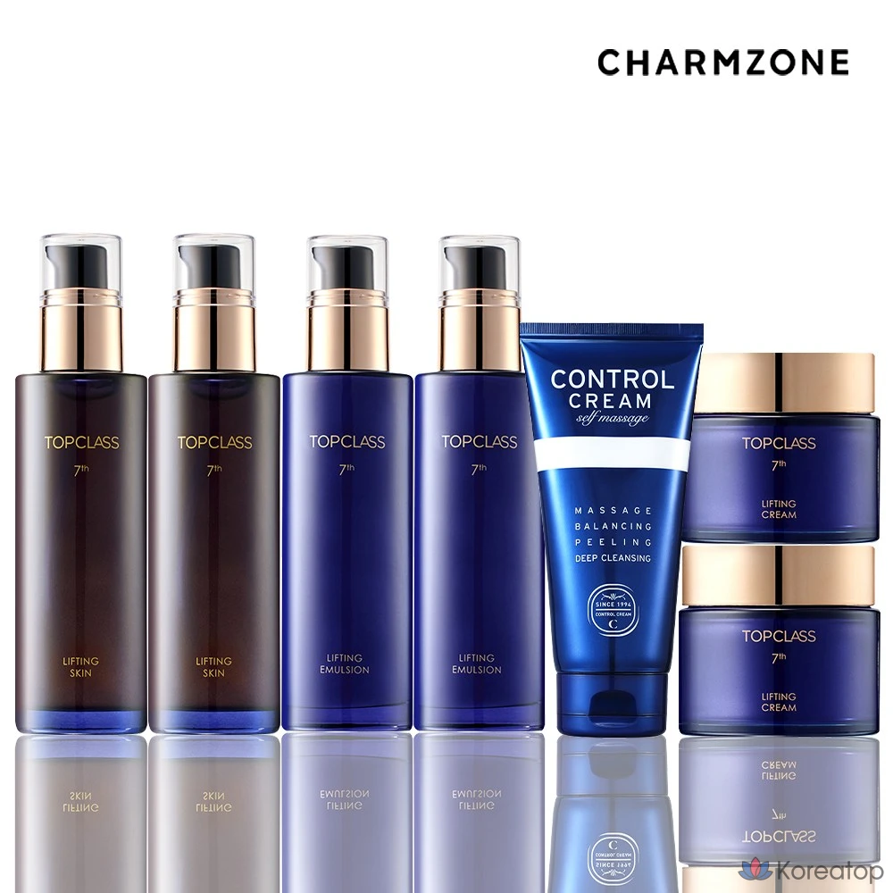 Набор базовой косметики Charmzone Top Class Lifting из 7 предметов (2 тоника для лица + 2 лосьона + 2 крема + 1 контрольный лосьон 40 мл), 1 комплект.