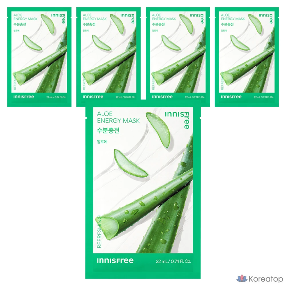 Тканевая маска для лица Innisfree New Aloe Energy Mask, 22 мл, 5 шт.