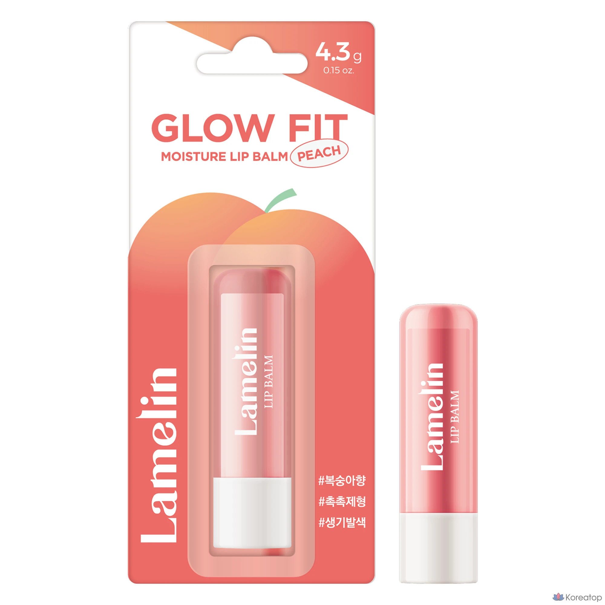 Увлажняющий бальзам для губ Lamelin Glow Fit, персиковый, 4,3 г, 1 шт., розовый.