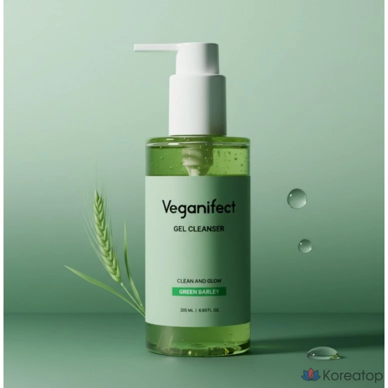 Гель для умывания Veganifect Clean & Glow с зеленым ячменем, 205 мл, 1 шт.
