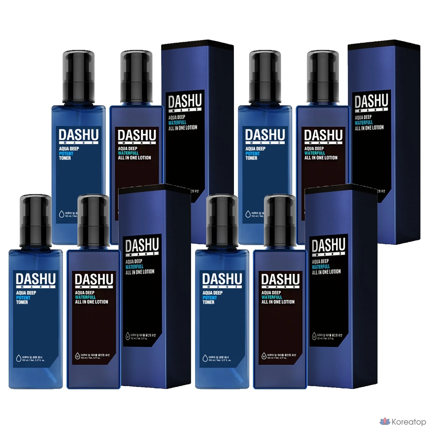 Набор для ухода DASHU Men's Aqua Deep Potent Toner + Waterful All-in-One Lotion Set, 4 шт.