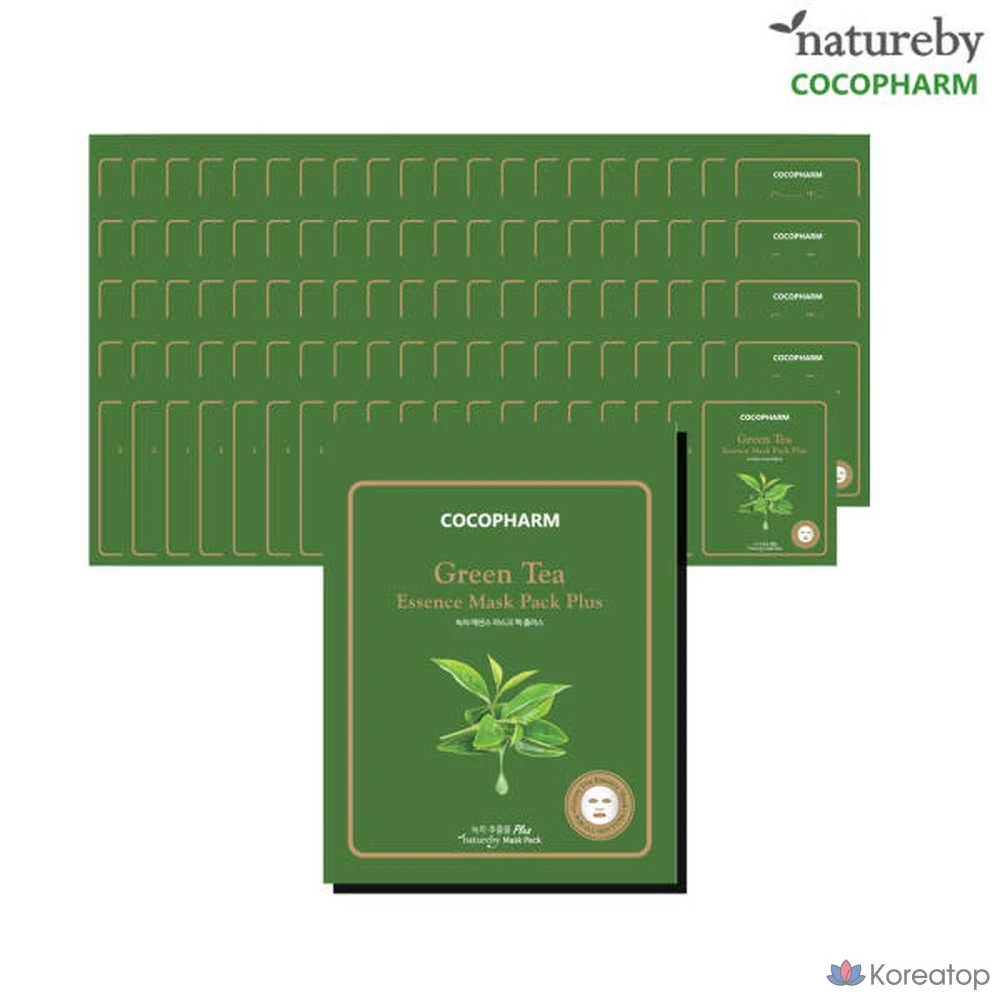 Набор масок для лица Natureby Green Tea Essence Mask Pack Plus, 100 листов, 1 упаковка.