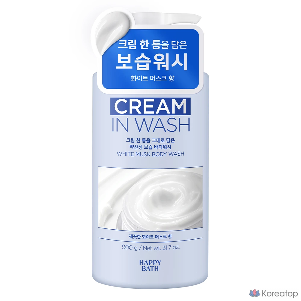 Увлажняющий гель для душа Happy Bath Cream с мягкой кислотностью и ароматом белого мускуса, 900 г, 1 шт.