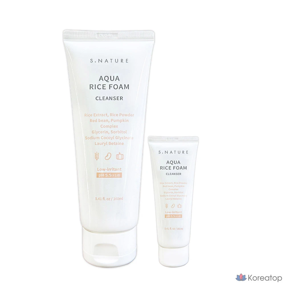Очищающая пенка S.NATURE Aqua Rice с мягкой кислотностью, 160 мл, 1 шт.
