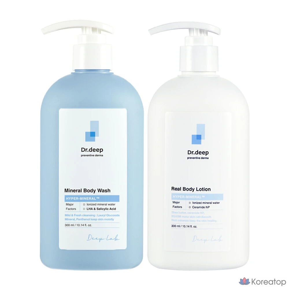 Набор из 2 предметов: гель для душа Dr. Deep Mineral Body Wash 300 мл + лосьон для тела Real Body Lotion 300 мл.