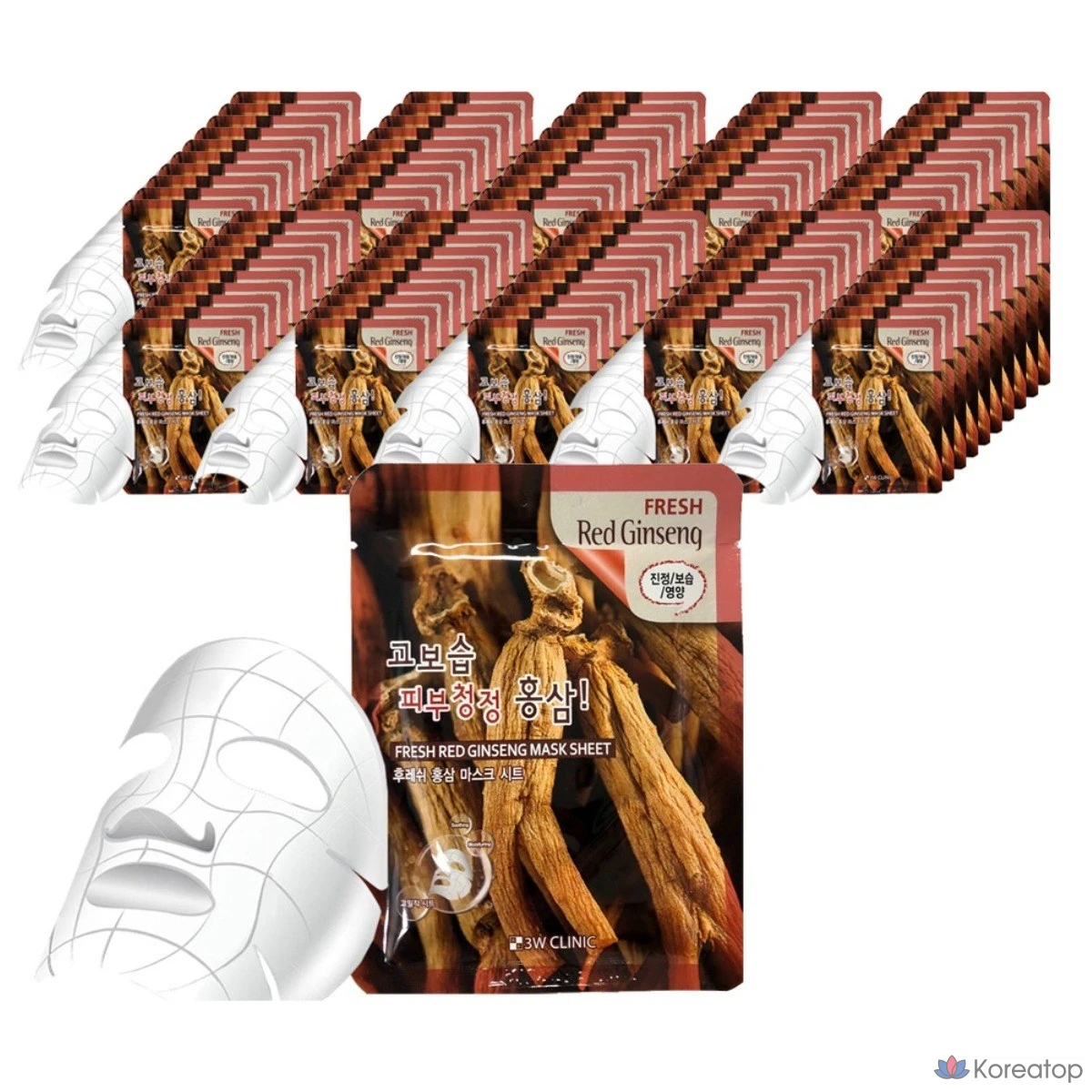 Маска для лица 3W CLINIC с экстрактом красного женьшеня, 100 листов, упаковка 1, 100 шт.