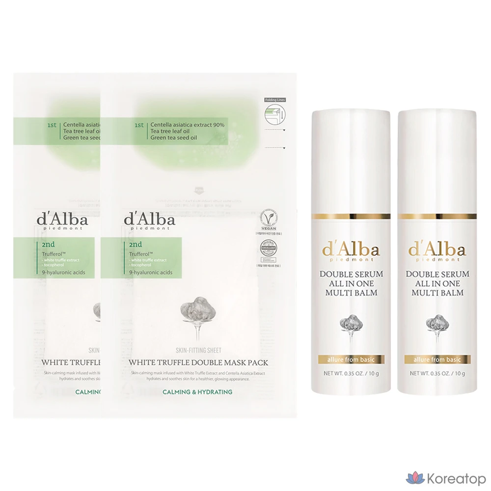 Бальзам для лица d'Alba Double Serum All-in-One Multi Balm + Тканевая маска для лица White Truffle Double Mask, 10 г, 2 шт.