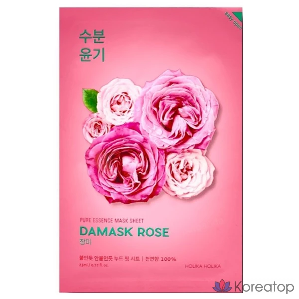 Набор из 10 тканевых масок для лица Holika Holika Pure Essence Damask Rose Mask Sheet, 10 листов, 1 упаковка.