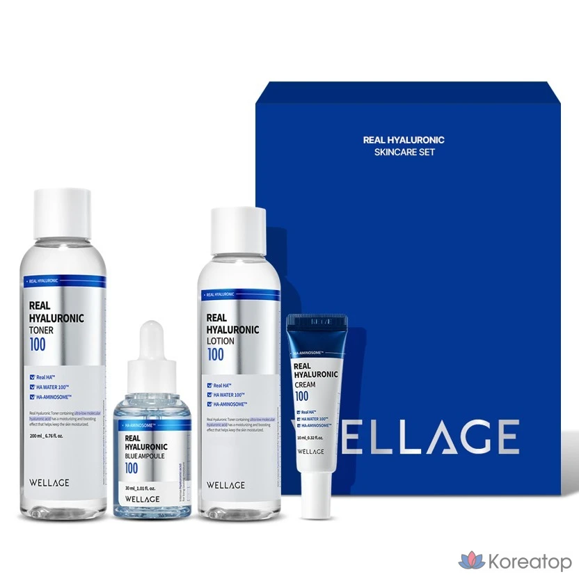 Набор для ухода за кожей WELLAGE с натуральной гиалуроновой кислотой, 1 комплект