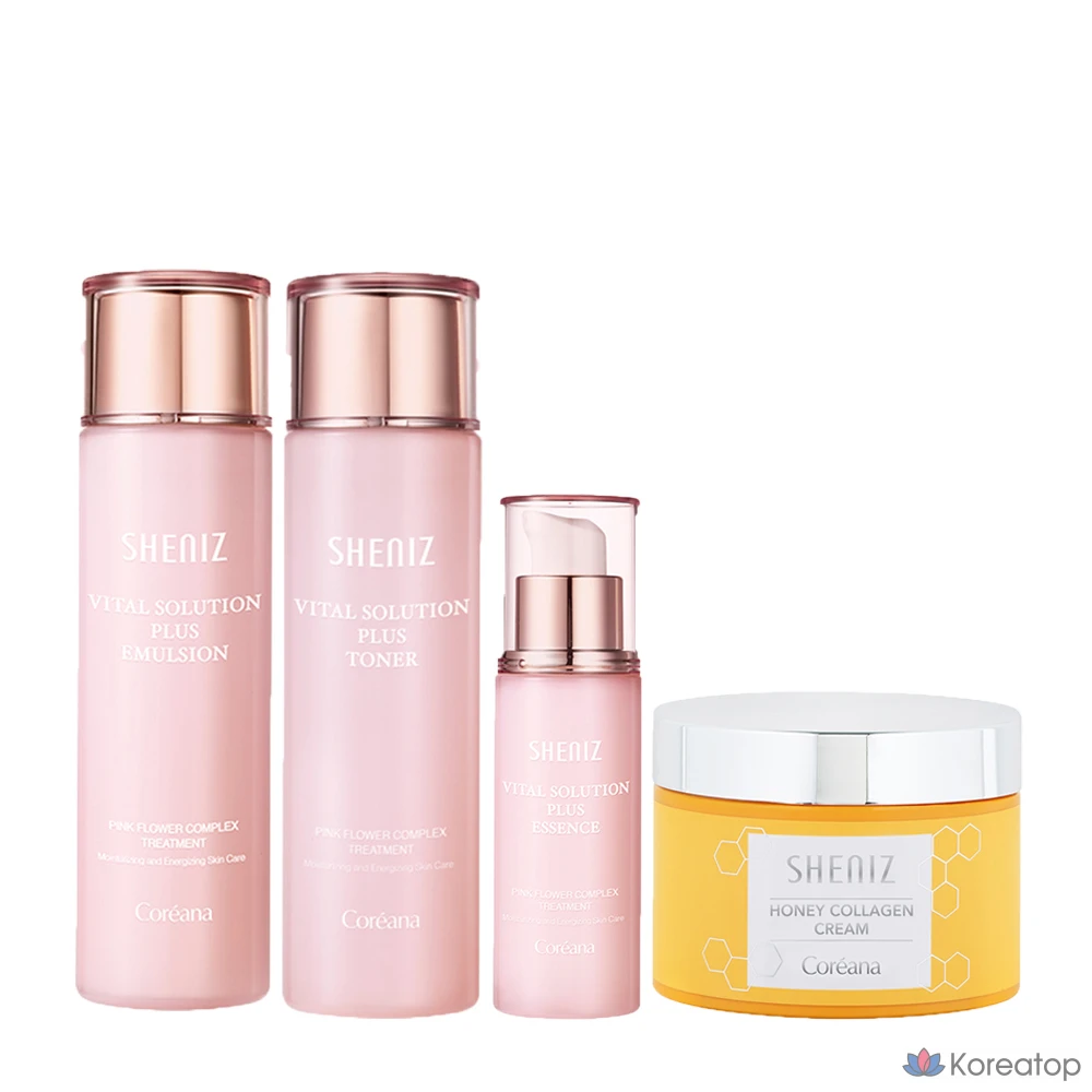 Тоник для лица Coreana Shine Vital 150 мл + Эмульсия 150 мл + Эссенция 55 мл + Питательный увлажняющий крем с медом и коллагеном 100 мл, 1 шт.
