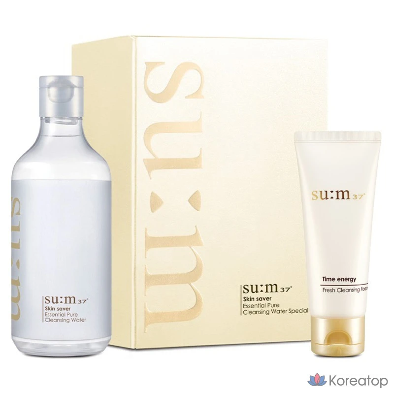 Su:m37 Skin Saver Essential Pure Cleansing Water 400ml + Cleansing Foam 100ml, 1 комплект