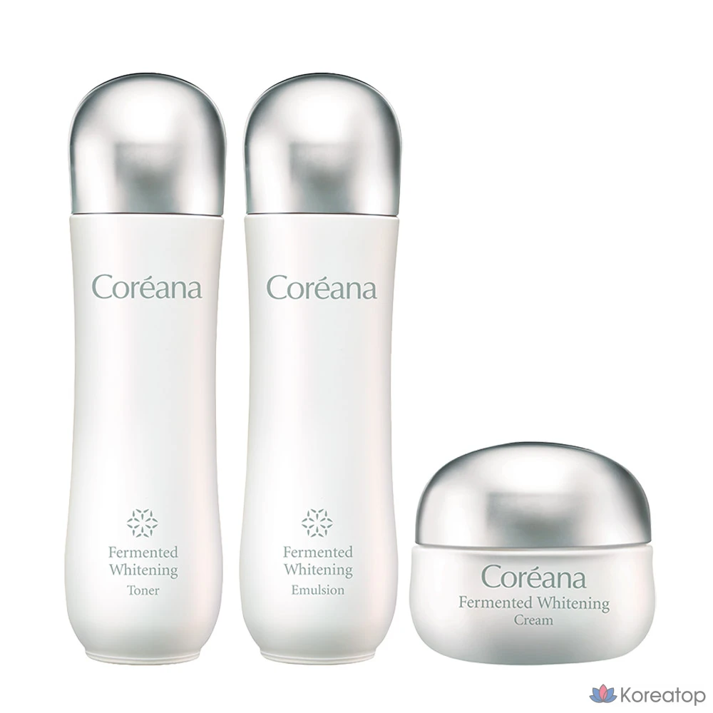 Отбеливающий тоник с ферментированными компонентами Coreana + эмульсия + крем, 1 комплект