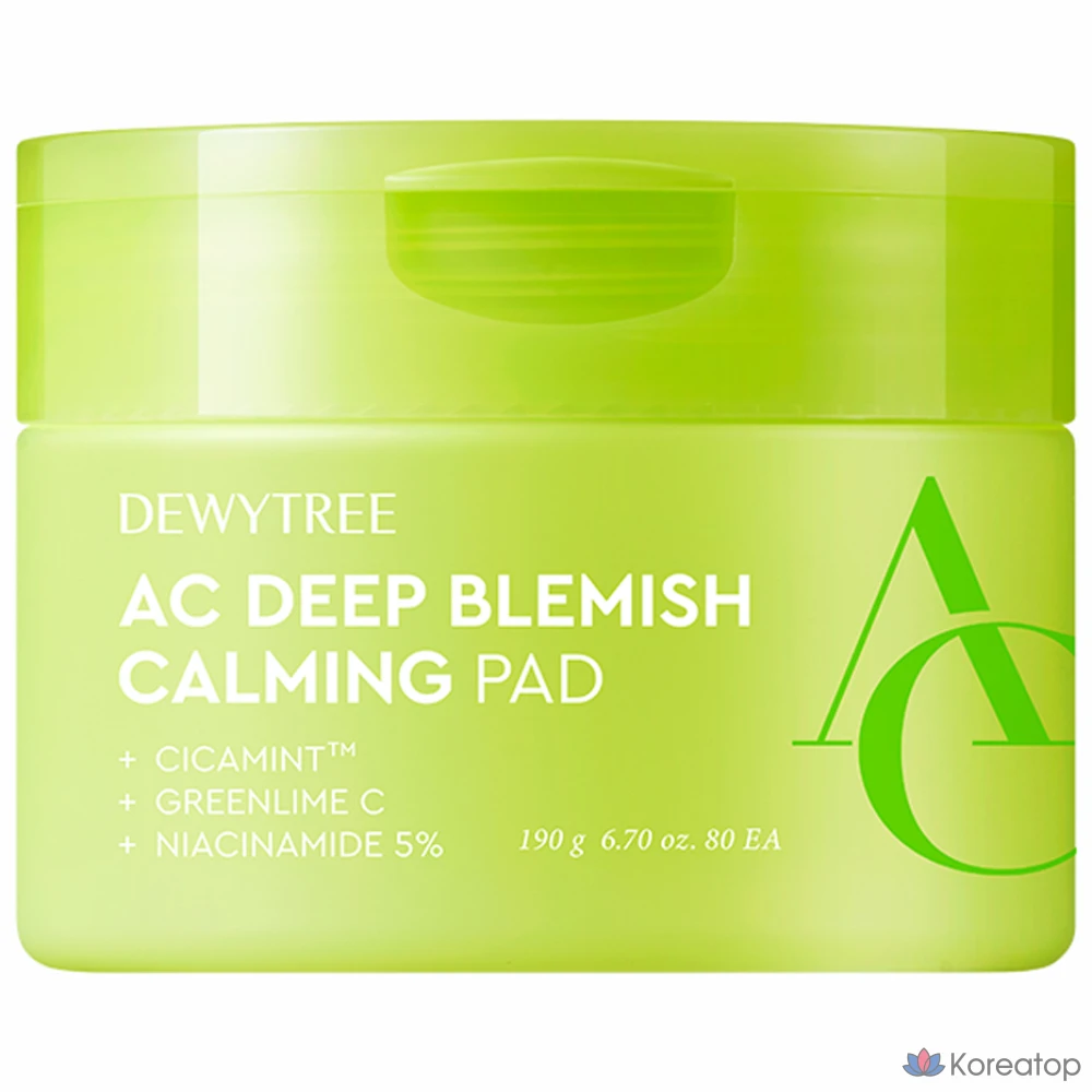 Успокаивающие подушечки для лица Dewytree AC Deep Trace от прыщей, 190 г, 80 листов, 1 шт.