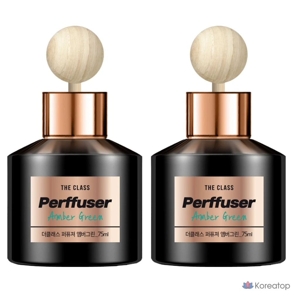 Автомобильный ароматизатор The Class Perfuser Car Perfume Diffuser, оттенок Amber Green, 75 мл x 2 шт + Wood Ball Stick 2 шт + Non-Slip Pad 2 шт, 1 шт.