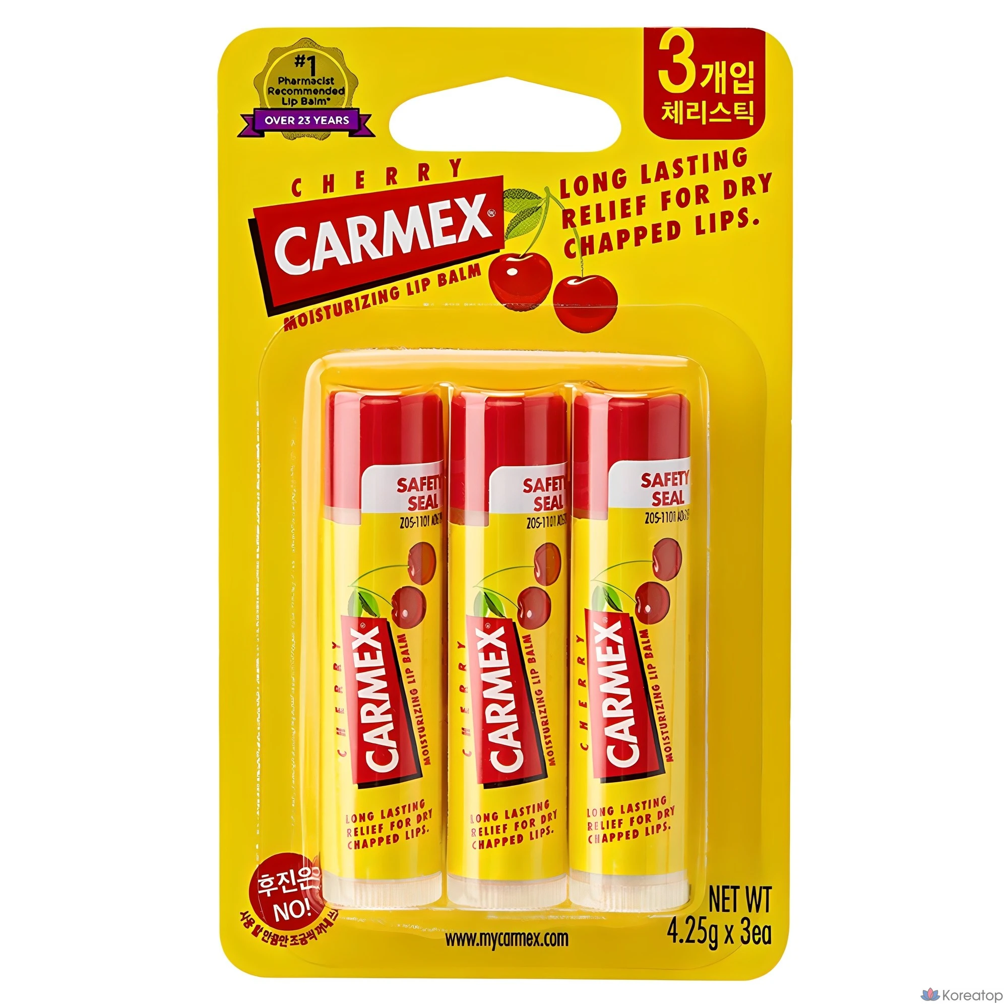 Увлажняющий бальзам для губ Carmex в стике, 3 шт., вишневый вкус, 12,75 г, 1 шт.
