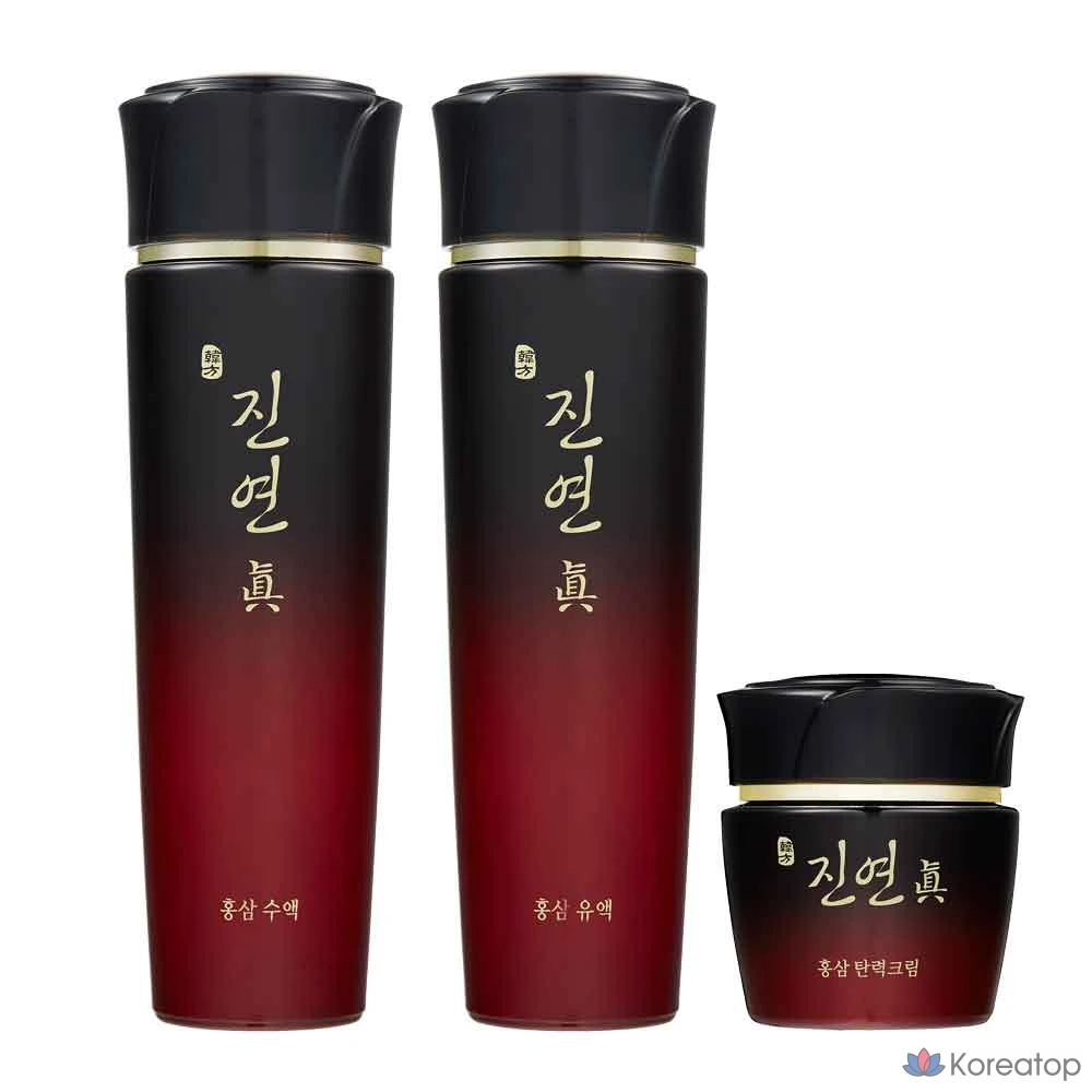Эмульсия из красного женьшеня Coreana Jinyeonjin + сок + крем для повышения эластичности, 1 комплект