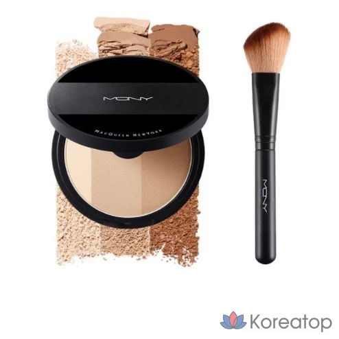 Контурный крем Mqny Fake Up 3 Color Shading, оттенки Neutral Beige+Soft Brown+Smoky Brown, 9 г + кисть для контуринга, 1 шт.
